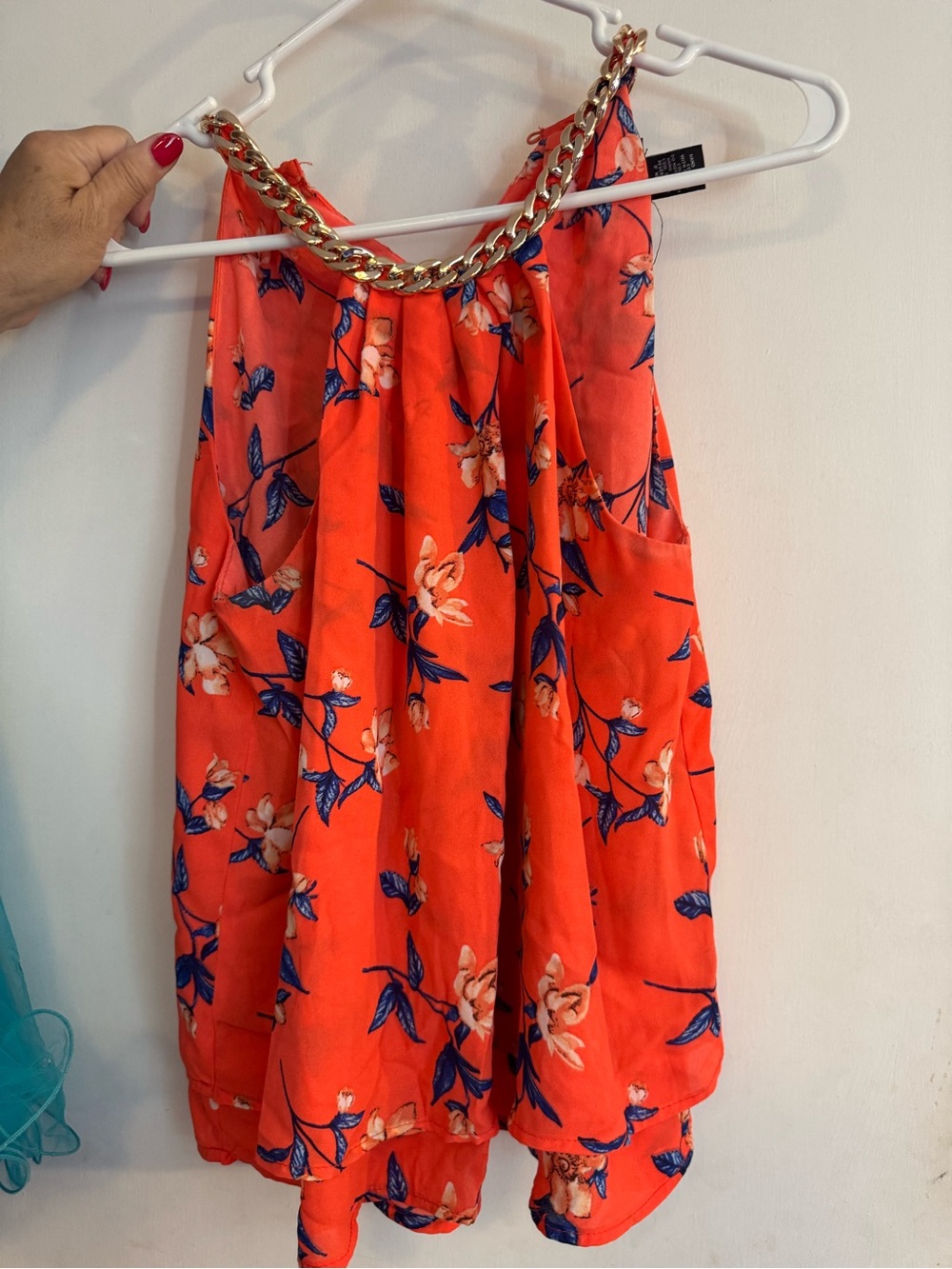Women’s Floral Chain-Accent Orange Shirt